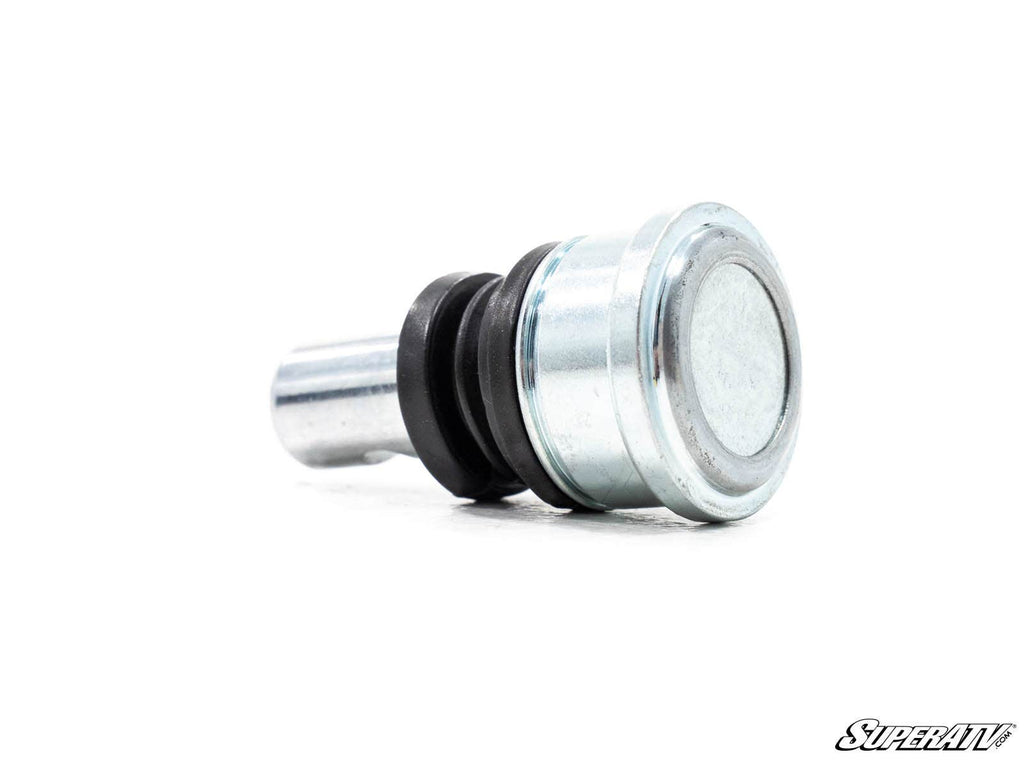A Polaris Replacement Ball Joint, small and cylindrical with a flat round end and black rubber O-rings on its shaft, rests on a white surface. The background is plain white with the SuperATV logo in the bottom right corner.