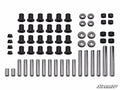 A set of Polaris RZR S 1000 A-Arm Bushings, including metal rods, bushings, washers, and spacers arranged in rows on a white background. Most parts are cylindrical with different sizes. The SuperATV logo is in the bottom right corner.