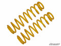 A pair of identical Polaris RZR Front Coil Springs with uniform, tightly wound yellow coils are displayed diagonally on a white background. The SuperATV logo appears in the bottom right corner.
