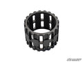 A polished, cylindrical black Polaris Sprague Carrier / Front Roller Cage features rectangular cutouts in rows, resembling a roller bearing. It’s shown on a white background with the SuperATV logo in the bottom right corner.