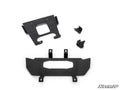 Polaris RZR XP 1000 Winch Mounting Plate set features four black metal brackets and plates: one large rectangular plate with cutouts, two small angled brackets, and a medium plate with a central square cutout. SuperATV logo in bottom right on white backgr
