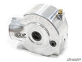 A shiny metallic Polaris Ranger Complete Differential housing with SUPERATV and GDP Gear Driven Performance engraved. It features a circular center opening, machined edges, a brass fitting, and a black screw on top. White background.