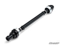The Up & Running Polaris General 1000 Prop Shaft Replacement is a black automotive axle shaft with polished silver and black joints at both ends, shown on a white background. The SuperATV logo is in the bottom right corner.