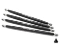 Four black Assault Industries Polaris RZR XP Turret Style Quick Camber Radius Rods with silver adjustable joints on each end are arranged parallel on a white background. ASSAULT INDUSTRIES and a small geometric logo are visible.