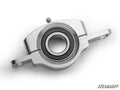 A close-up of the Polaris RZR PRO XP Heavy-Duty Carrier Bearing shows its silver metal body, circular center bearing, and two mounting arms. The SuperATV logo appears in the bottom right on a plain white background.