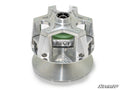 A polished, machined metal Polaris RZR XP Turbo Primary Clutch Assembly with a cylindrical, open design and visible bolt holes. Geometric cutouts and the SuperATV logo are displayed on a plain white background.