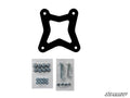 The image shows a black, star-shaped metal plate with four holes and two plastic bags of silver bolts, nuts, and washers for the Rebuild Kit for SuperATV Polaris RZR XP Turbo Radius Arms on a white background with the SuperATV logo at bottom right.