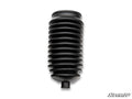 A black, ribbed rubber boot with a narrow angled opening is shown on a white background for the Up & Running Polaris Ranger XP 1000 Rack and Pinion Replacement Boot Kit. The SuperATV logo appears in the bottom right corner.