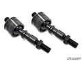 Two SuperATV Inner Tie Rod End Replacement Can-Am parts are shown on a white background, each with a threaded stud, spherical joint, and hex nut. The SuperATV logo appears in the bottom right corner.
