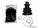 The Arctic Cat Replacement Axle Boot Rhino Brand kit is shown on a white background with a black rubber CV boot, grease packet, snap ring, large metal band, small metal band, and the SuperATV logo in the lower right corner.