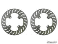The Replacement Portal Brake Rotor Kit is shown: two silver, circular rotors with spiral ventilation slots and four mounting holes each, side by side on a white background. The SuperATV logo is in the bottom right corner.