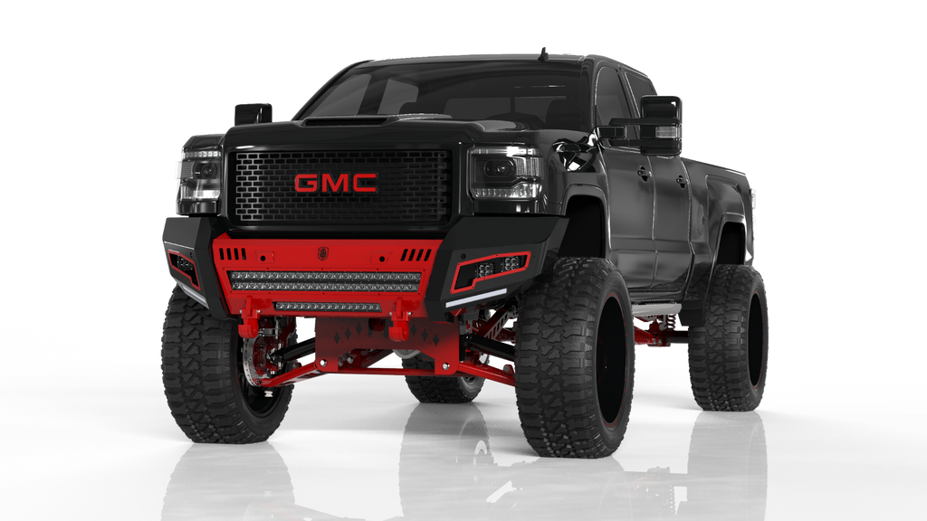 2015-2019 Gmc 2500 Identity Front Bumper Full Kit Center Section Shackle|Standard End Pods|Light Pod X2 Cube|Accent Lights|Ring - Black