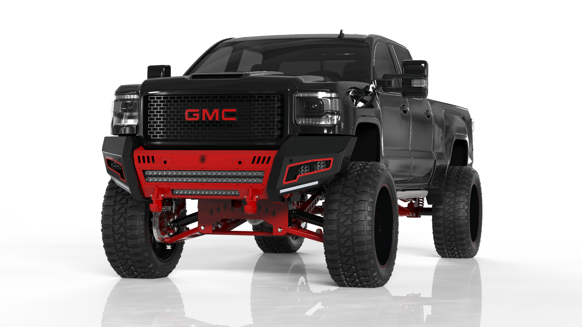 2015-2019 Gmc 2500 Identity Front Bumper Full Kit Center Section Shackle|Standard End Pods|Light Pod X2 Cube|Accent Lights|Ring - Black