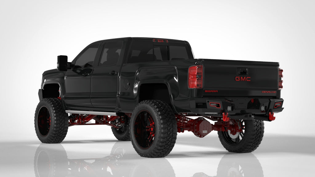 2015-2019 Chevy/Gmc 2500 Identity Rear Bumper Full Kit Center Section|Shackle End Pods|Ring|Accent Lights - Black