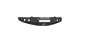 The 2019+ Ram 1500 Stealth Front Non-Winch Bumper in textured black features angular edges, cutouts, ROAD ARMOR printed in white at the top center, and a logo beneath a rectangular mounting area. The bumper is shown on a white background.