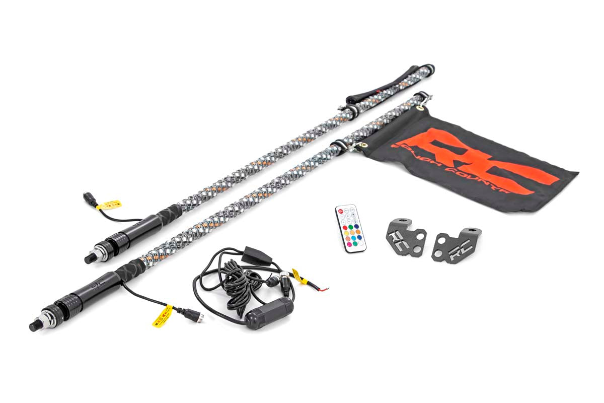 Rough Country Whip Mount | Cage | 4' Multl-Color LED Whip Pair | Polaris RZR 1000XP (14-17)