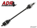 A black Polaris Ranger Midsize (2015+) AxleADR by Rhino Axles CV axle shaft with rubber boots and metal joints is shown diagonally on a white background, featuring the ADR by Rhino Axles logo top left and SuperATV logo bottom right.