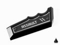 The Assault Industries Hellfire V2 Shift Knob for Polaris RZR and Ranger is a black, angular accessory with silver edges, ASSAULT engraved on its textured handle with finger grooves. Shown on a white background with a small black triangular logo at the bo
