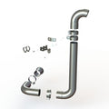 A digital rendering displays an exploded view of the Universal Snorkel kit, with its curved metal pipes, clamps, screws, and brackets separated on a white background to highlight how each component fits together for assembly.