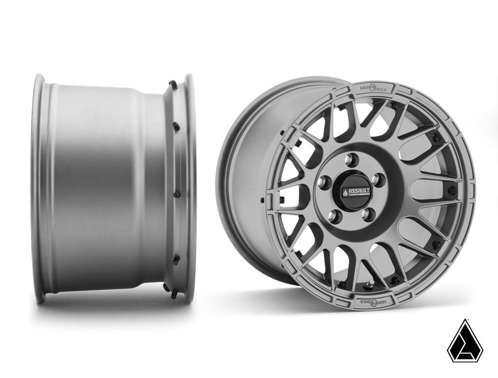 Sticky XT Warrior Tires 32x10x15 on 15x10 Assault Industries Hellfire Matte Titanium Wheels 4/136 Pattern - Offroad Armor