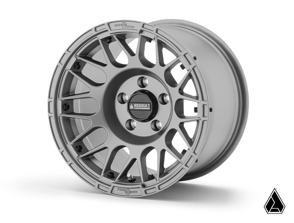 Sticky XT Warrior Tires 32x10x15 on 15x10 Assault Industries Hellfire Matte Titanium Wheels 5/4.5 Pattern - Offroad Armor