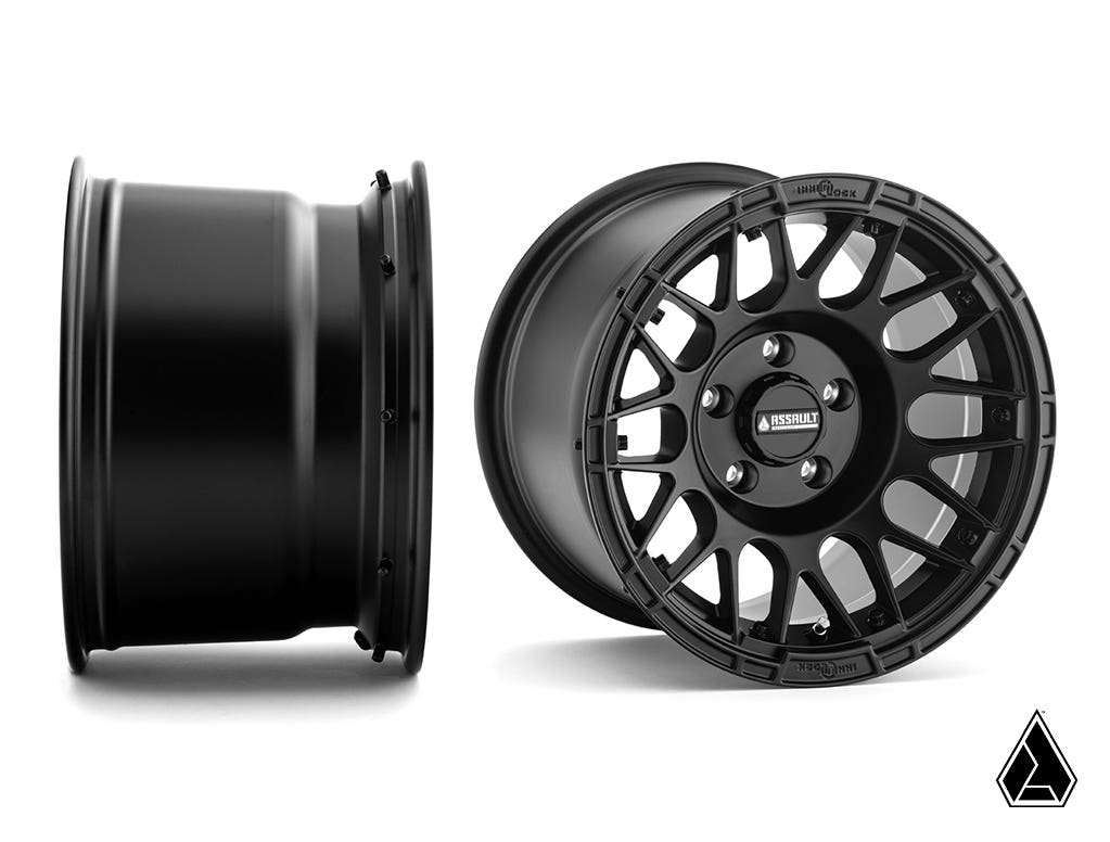Sticky XT Warrior Tires 32x10x15 on 15x10 Assault Industries Hellfire Satin Black Wheels 5/4.5 Pattern - Offroad Armor