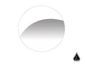 A white circle with a curved gray gradient, like a shadow or wave, sits on a white background. In the lower right is the black drop-shaped Assault Industries logo. Image depicts the Sidewinder Mirror Convex Glass Replacement.