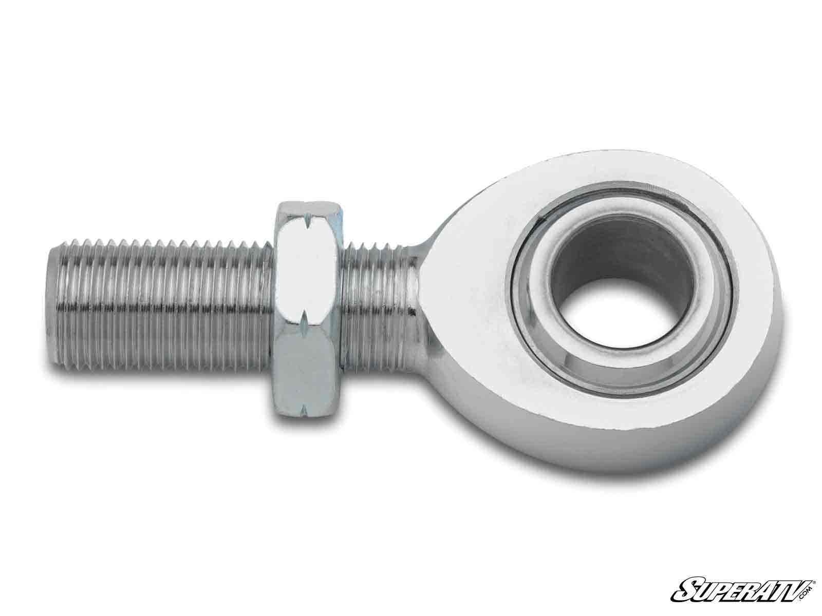 A Heim Joint 5/8 with a silver external threaded shaft, circular head with spherical hole, and hex nut is shown. The image features a white background and the SuperATV logo in the bottom right corner.