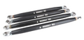 Four Honda Talon HD Turret Radius Rods, black metal with ASSAULT in white and a small American flag graphic, each fitted with silver rod end bearings, are neatly aligned parallel on a white background.