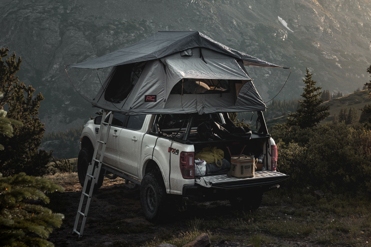 Rough Country Roof Top Tent | Rack Mount | 12 Volt Accessory w/Ladder Extension & LED Light Kit