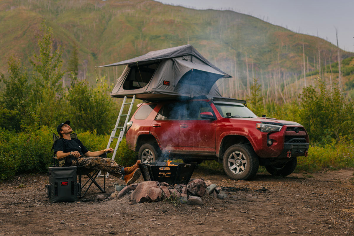 Rough Country Roof Top Tent | Rack Mount | 12 Volt Accessory w/Ladder Extension & LED Light Kit