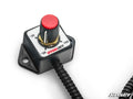 A close-up of the Can-Am UTV Dynojet Throttle Commander shows a red knob marked -50 to 100 on a black base with mounting holes, set near 0. Two coiled wires extend from it, and the SuperATV logo is in the bottom right corner.