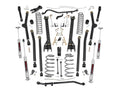 The 6 Inch Lift Kit | Long Arm for Jeep Wrangler TJ 4WD (1997-2006) is displayed on a white background, featuring coil springs, shocks, control arms, sway bars, brackets, and hardware arranged neatly for easy viewing.