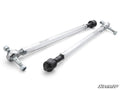The Polaris Xpedition Billet Aluminum Hex Tie Rod Kit for Long Travel Kits includes two metallic silver hex tie rods with threaded ends, silver bolts, and black ball joints. The rods are labeled SuperATV and shown diagonally on a white background with the