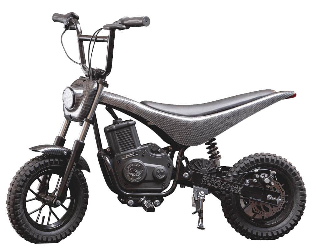 Burromax Electric Mini Bike - Tt350R Lithium Ion Powered With Full Suspension - Matte Black Carbon Fiber