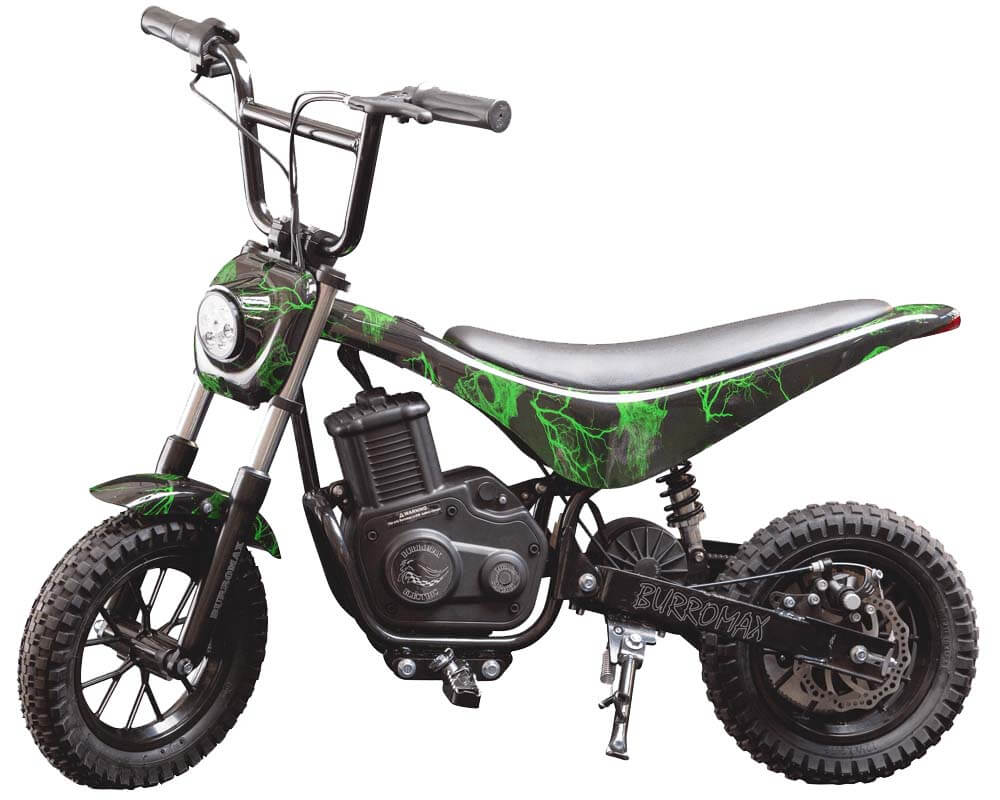 Burromax Electric Mini Bike - Tt350R Lithium Ion Powered With Full Suspension - Matte Black Carbon Fiber