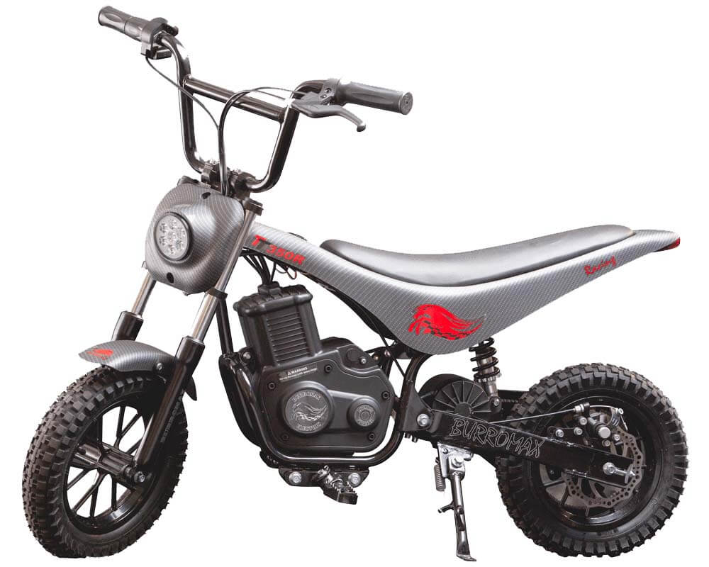Burromax Electric Mini Bike - Tt350R Lithium Ion Powered With Full Suspension - Matte Black Carbon Fiber