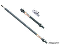 Two gray Polaris RZR Trail S 900 Heavy-Duty Prop Shaft Rhino Drivelines—one extended, one angled—are displayed with a small silver bearing mount. The SuperATV logo is at the bottom right on a white background.
