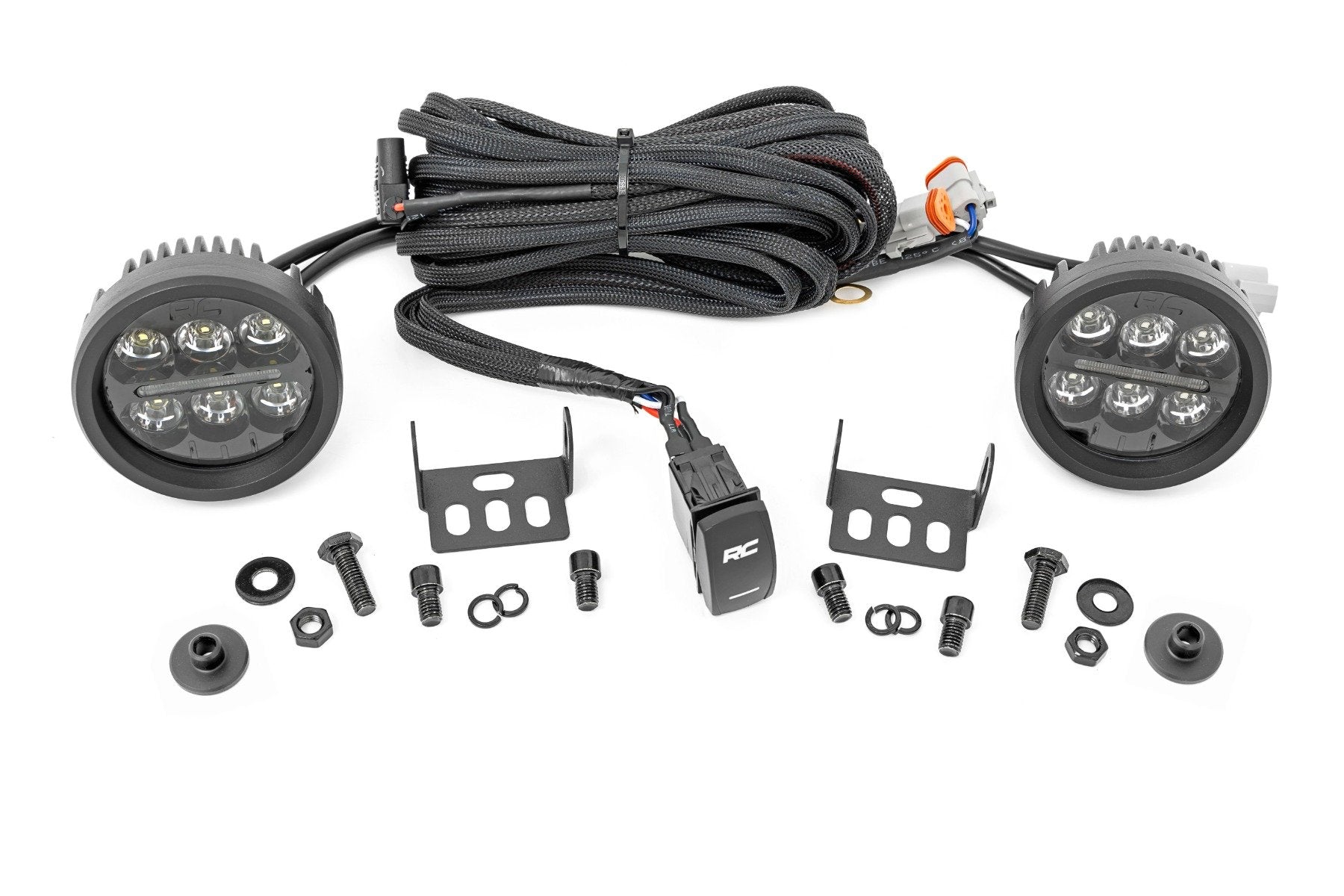 LED Light Kit | Ditch Mount | 3.5" Black Round Pair | Amber DRL | Ford Bronco (21-25)