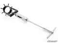 A chrome-finished UTV/ATV CV Axle Puller with a black circular prong on one end and a T-handle on the other is shown on a white background. The SuperATV logo appears in white text at the bottom right.