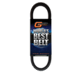 A black toothed drive belt is shown vertically in packaging labeled “GBoost Technology” at the top and “Polaris World’s Best Belt” in metallic letters on a dark blue, starry background, with contact info at the bottom.