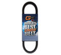 An image of the Arctic Cat Snowmobile Worlds Best Snow Belt, a black toothed belt with a label showing a snowy mountain, earth, and snowmobile. Label: “GBoost Technology. WORLD’S BEST SNOW BELT.” (218) 454-4584 | GBoostTechnology.com.
