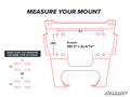 A diagram for the Polaris Ranger Midsize Winch Mounting Plate shows how to measure horizontal (W) and vertical (L) distances between hole centers, like (W) 3 x (L) 6 5/8. Measure the same holes. SuperATV logo shown.