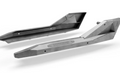 Two metal components—the Maverick X3 Rock Sliders (2 Seat)—with angular, geometric shapes are shown on a white background. One is engraved “THUNDERTRAY”; both have bolt holes and folded edges, indicating they are parts of a larger assembly.