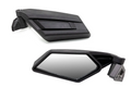 The image displays two Can-Am X3 Side View Mirrors in black. One shows the reflective surface, while the other is angled to reveal its sleek geometric plastic housing and mounting bracket, all set against a white background.