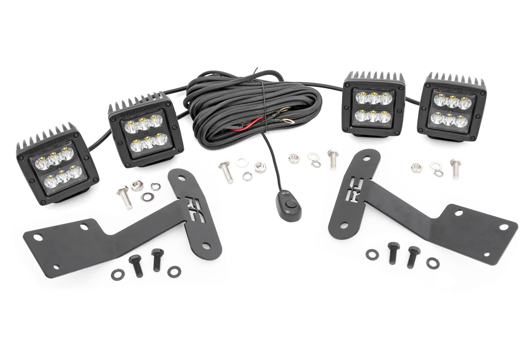 Rough Country LED Light | Ditch Mount | Dual 2" Black Pairs | Spot | Toyota Tundra (14-21)