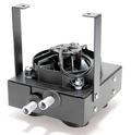 The Inferno Cab Heater Kit With Defrost for 2016-2018 Yamaha YXZ is shown against a white background, featuring a black metal body with dual inlet and outlet pipes, an upper-mounted fan, and two vertical metal side brackets.